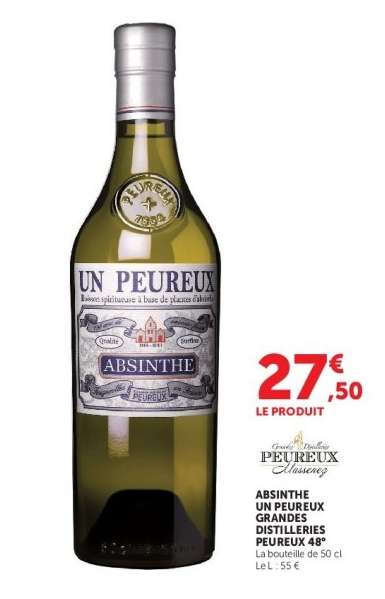 ABSINTHE UN PEUREUX GRANDES DISTILLERIES PEUREUX 48°