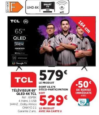 TÉLÉVISEUR 65" QLED 4K TCL