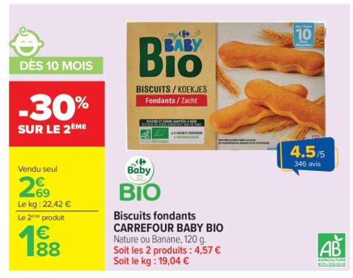 Biscuits fondants CARREFOUR BABY BIO