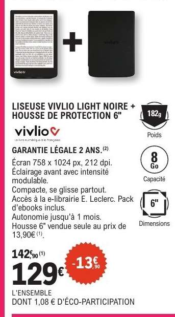LISEUSE VIVLIO LIGHT NOIRE + HOUSSE DE PROTECTION 6"
