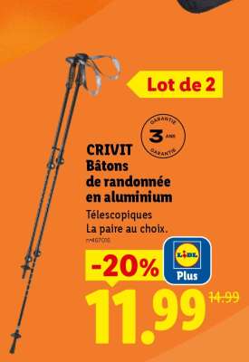 CRIVIT Bâtons de randonnée en aluminium