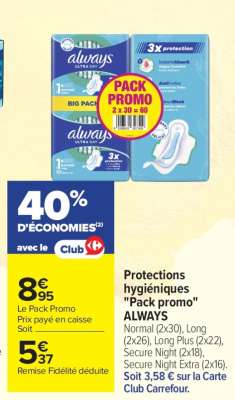 Protections hygiéniques «Pack Promo» ALWAYS