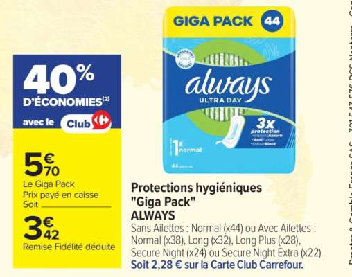 Protections hygiéniques «Giga Pack» ALWAYS