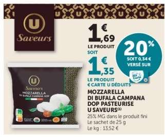 MOZZARELLA DI BUFALA CAMPANA DOP PASTEURISÉE U SAVEURS