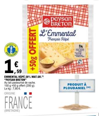 Emmental Râpé 28% Mat.Gr. 'Paysan Breton'