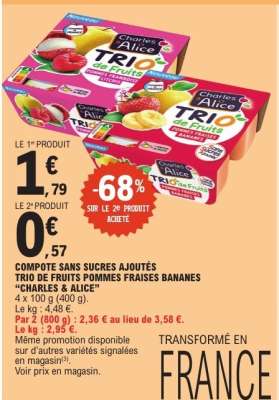 COMPOTE SANS SUCRES AJOUTÉS TRIO DE FRUITS POMMES FRAISES BANANES "CHARLES & ALICE"