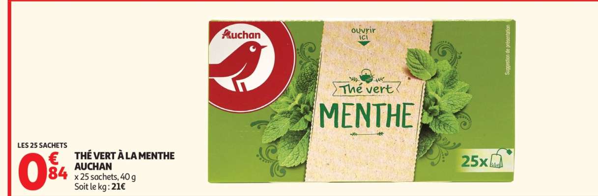 THÉ VERT À LA MENTHE AUCHAN