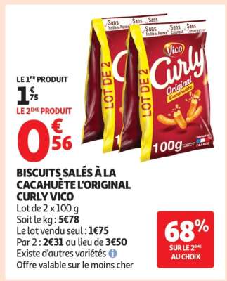 BISCUITS SALÉS À LA CACAHUÈTE L'ORIGINAL CURLY VICO