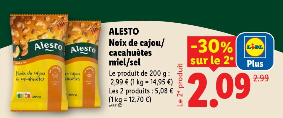 ALESTO Noix de cajou/cacahuètes miel/sel