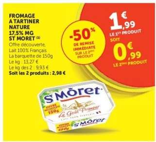 FROMAGE A TARTINER NATURE 17,5% MG ST MORET