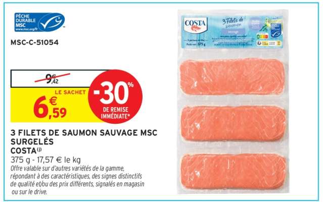 3 filets de saumon sauvage MSC surgelés