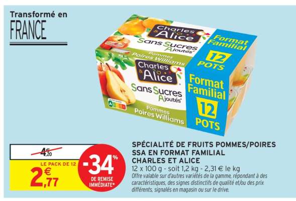 SPÉCIALITÉ DE FRUITS POMMES/POIRES SSA EN FORMAT FAMILIAL CHARLES ET ALICE