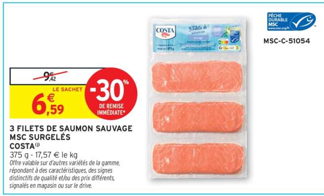 3 FILETS DE SAUMON SAUVAGE MSC SURGELÉS COSTA