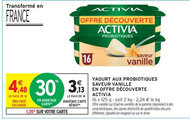YAOURT AUX PROBIOTIQUES SAVEUR VANILLE EN OFFRE DÉCOUVERTE ACTIVIA