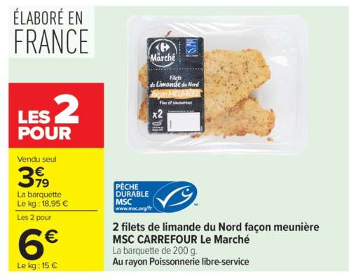 2 Filets de limande du Nord façon meunière MSC CARREFOUR Le Marché