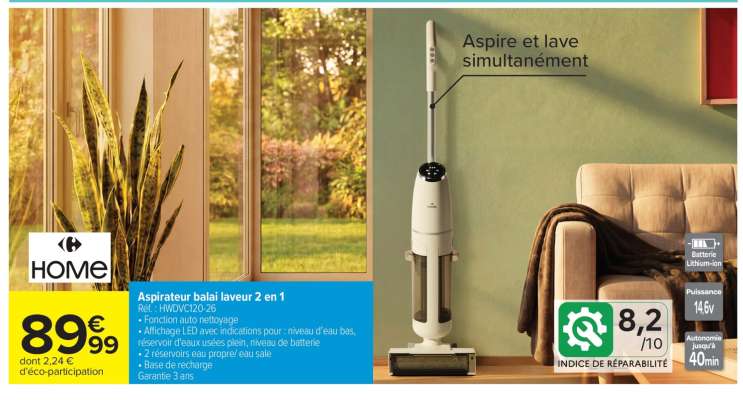Aspirateur balai laveur 2 en 1