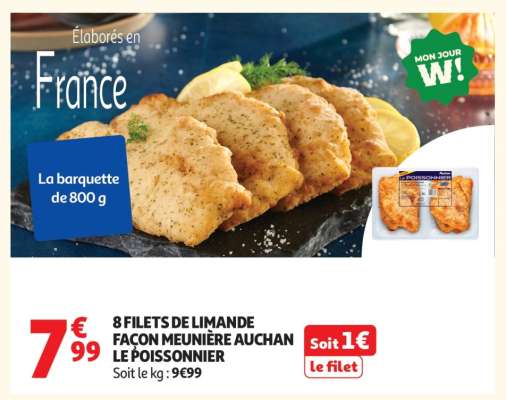 8 FILETS DE LIMANDE FAÇON MEUNIÈRE AUCHAN LE POISSONNIER