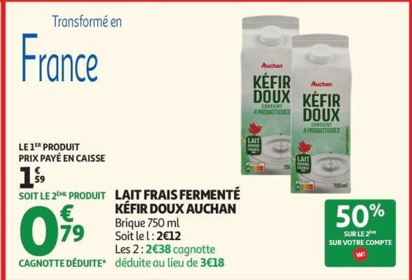 LAIT FRAIS FERMENTÉ KÉFIR DOUX AUCHAN