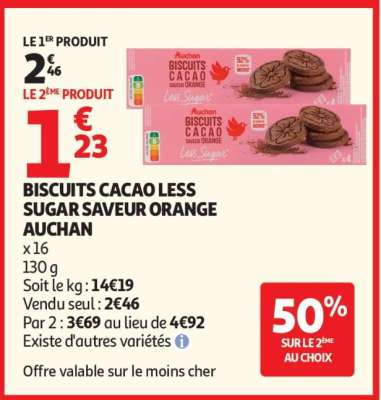 BISCUITS CACAO LESS SUGAR SAVEUR ORANGE AUCHAN
