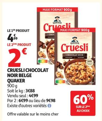CRUESLI CHOCOLAT NOIR BELGE QUAKER