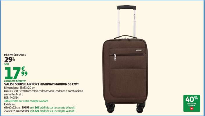 VALISE SOUPLE AIRPORT HIGHWAY MARRON 55 CM