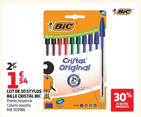 LOT DE 10 STYLOS BILLE CRISTAL BIC