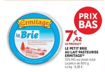 LE PETIT BRIE AU LAIT PASTEURISE ERMITAGE