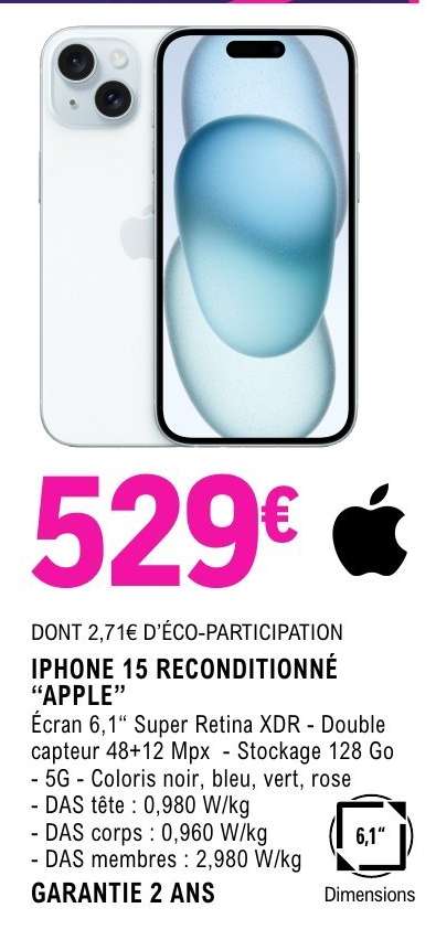 IPHONE 15 RECONDITIONNÉ 'APPLE'