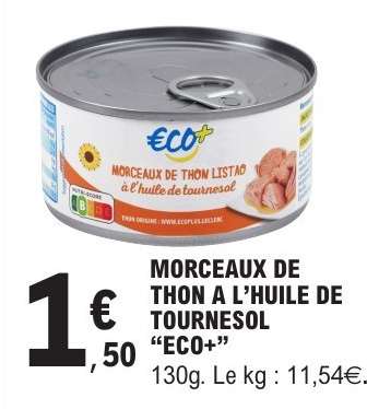 Morceaux de thon à l'huile de tournesol 'Eco+'