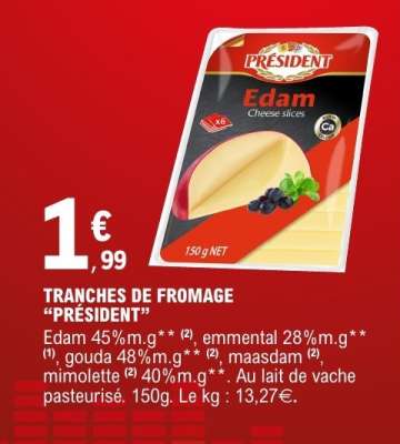 Tranches de Fromage 'Président'