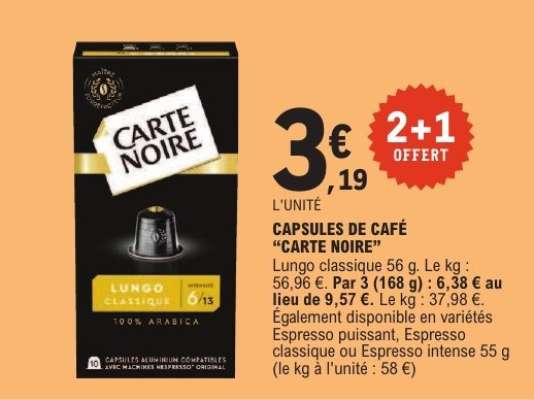Capsules De Café Carte Noire