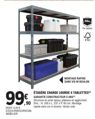 ÉTAGÈRE CHARGE LOURDE 4 TABLETTES