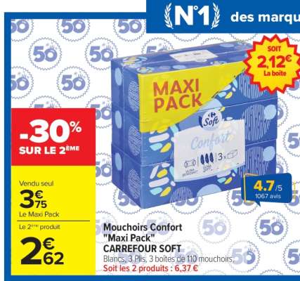 Mouchoirs Confort «Maxi pack» CARREFOUR SOFT