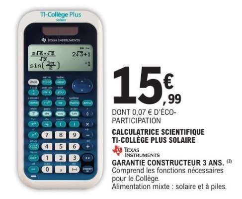 Calculatrice Scientifique TI-Collège Plus Solaire