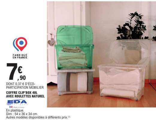 COFFRE CLIP'BOX 40L AVEC ROULETTES NATUREL