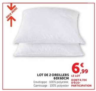 Lot de 2 Oreillers 60x60cm