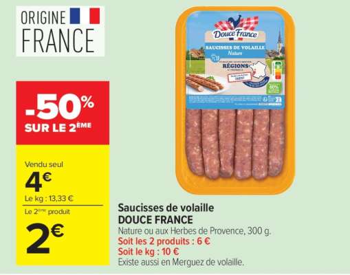 Saucisses de volaille DOUCE FRANCE
