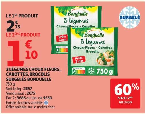 3 LÉGUMES CHOUX FLEURS, CAROTTES, BROCOLIS SURGELÉS BONDUELLE