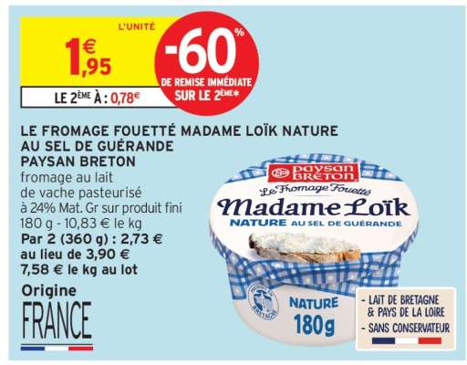LE FROMAGE FOUETTÉ MADAME LOÏK NATURE AU SEL DE GUÉRANDE PAYSAN BRETON