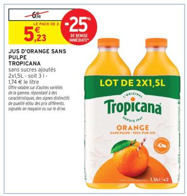 Jus D'orange Sans Pulpe Tropicana