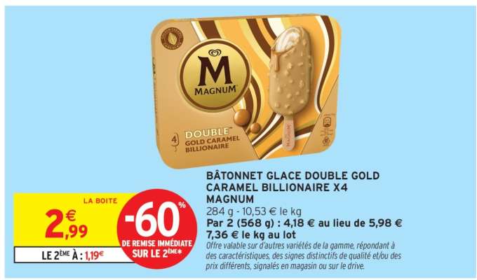 BÂTONNET GLACE DOUBLE GOLD CARAMEL BILLIONAIRE X4 MAGNUM