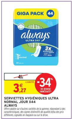 SERVIETTES HYGIÉNIQUES ULTRA NORMAL JOUR X44 ALWAYS