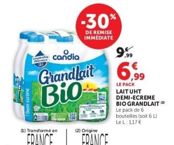 LAIT UHT DEMI-ECREME BIO GRANDLAIT