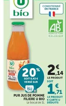 PUR JUS DE POMME FILIERE U BIO