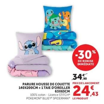 Parure Housse de Couette 140x200cm + 1 Taie d'Oreiller 63x63cm
