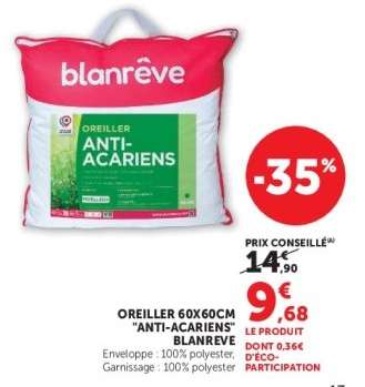 OREILLER 60X60CM "ANTI-ACARIENS" BLANRÊVE