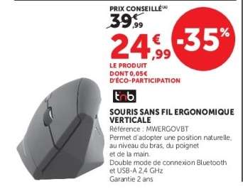 Souris sans fil ergonomique verticale