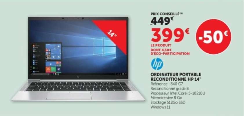 ORDINATEUR PORTABLE RECONDITIONNÉ HP 14"