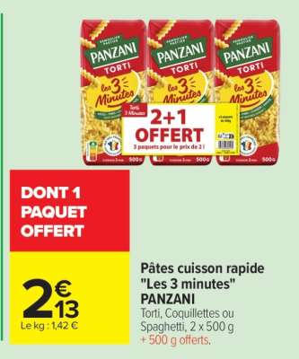 Pâtes cuisson rapide "Les 3 minutes" PANZANI