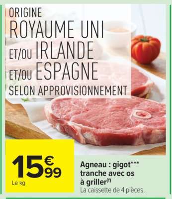 Agneau : gigot*** tranche avec os  à griller